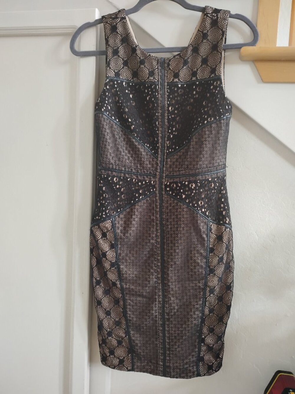 Anthro NWOT Lace Nude Color Black Cocktail Dress 0 2 XS S